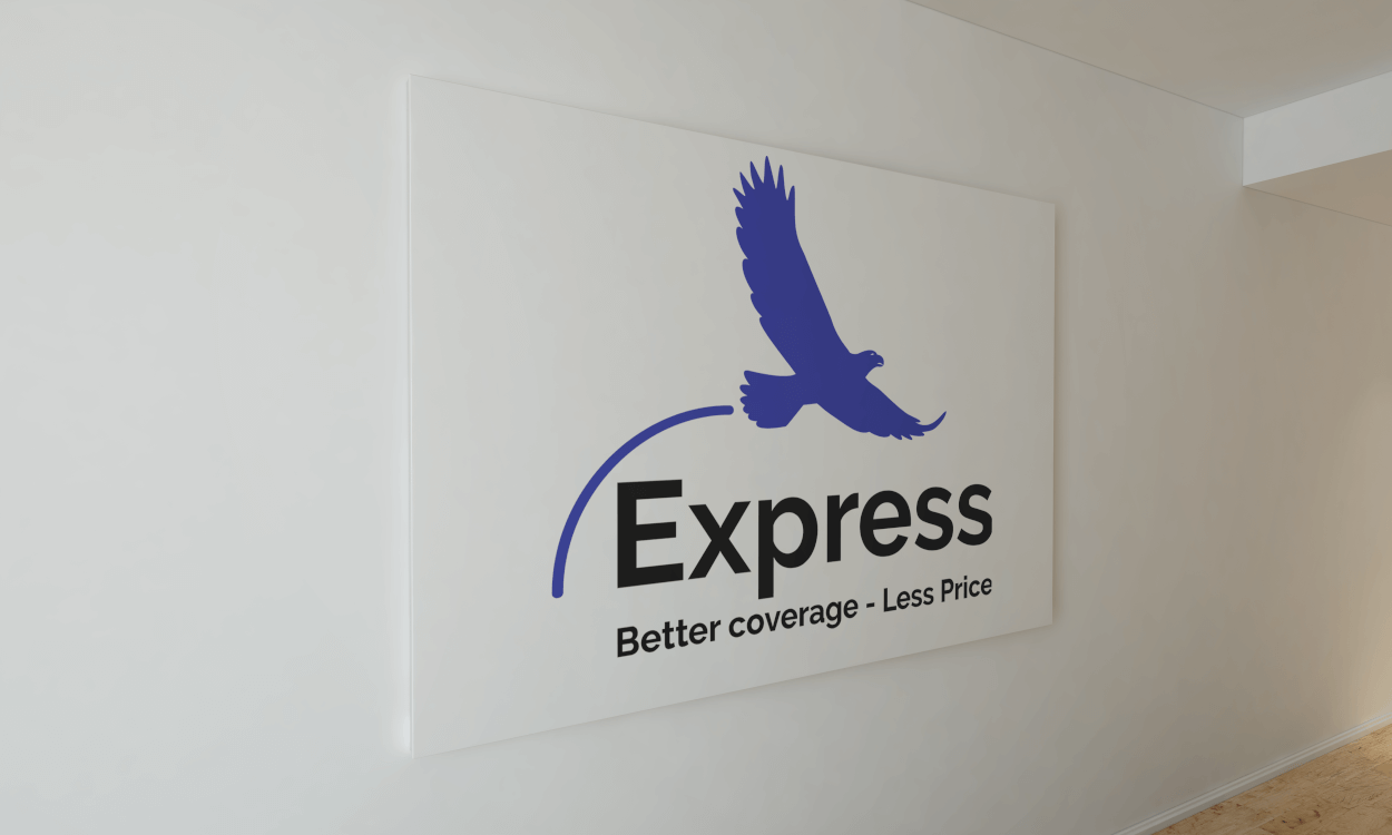 Express Insurance LLC logo on office wall - Indepenedent Insurance Agency Consultation Advice